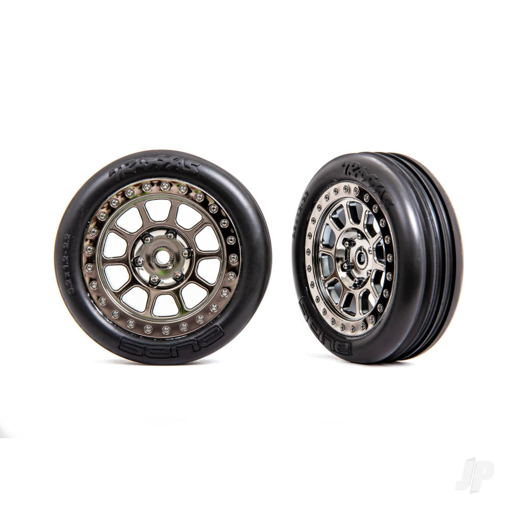 Tyres & wheels assembled (2.2in black chrome wheels Alias ribbed 2.2in Tyres) (2) (Bandit front medium compound w/ foam inserts)