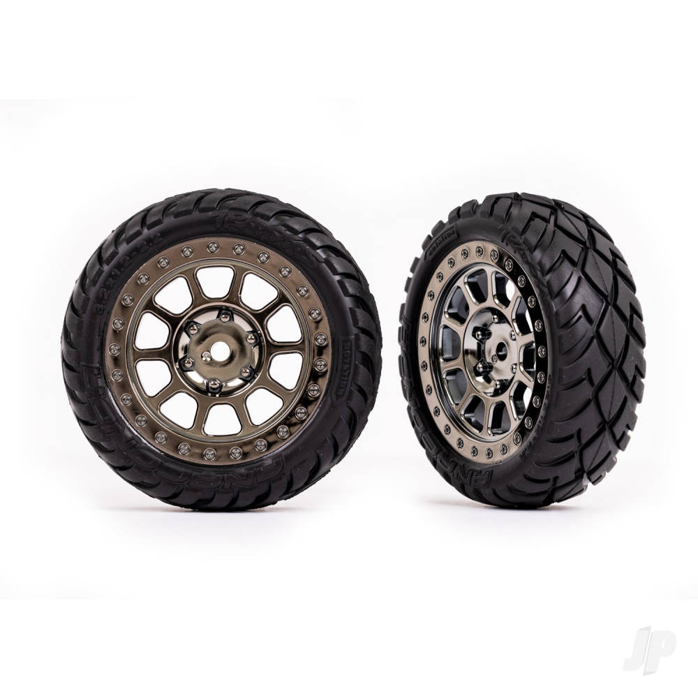 Tyres & wheels assembled (2.2in black chrome wheels Anaconda 2.2in Tyres with foam inserts) (2) (Bandit front)