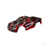 Traxxas Body Stampede (also fits Stampede VXL) Red (painted decals applied) (assembled with front & rear body mounts for clipless mounting)