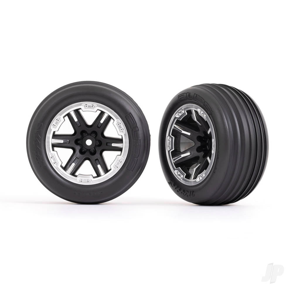 Tyres & wheels assembled glued (2.8in) (RXT black & satin wheels ribbed Tyres foam inserts) (electric front) (2)