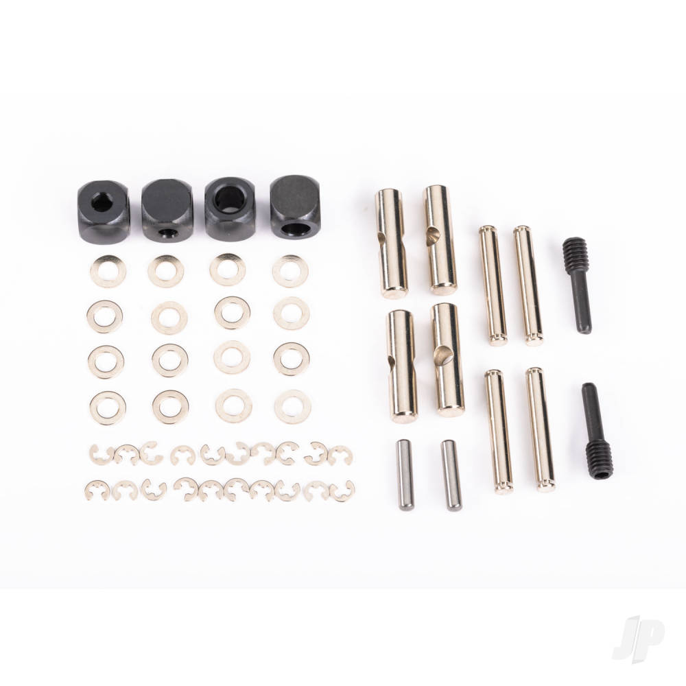 U-joints driveshaft (carrier (4)/ 4.5mm cross pin (4)/ 3mm headed pin (4)/ 4x15mm screw pin (2)/ hex pin (2)/ e-clips (6)/ 3x6x0.5 MW (4)) (metal parts for 2 driveshafts)