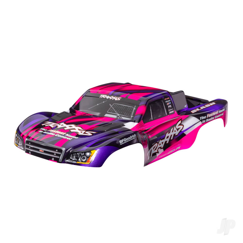 Body Slash 2WD (also fits Slash VXL & Slash 4X4) Pink & purple (painted decals applied) (assembled with front & rear latches for clipless mounting)