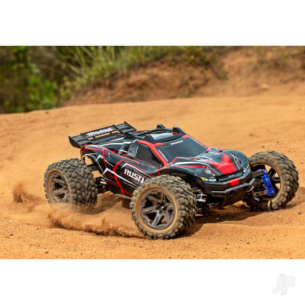 Traxxas 1/10 Rustler 4X4 BL-2S - 4WD RTR Brushless Electric Stadium Truck - Red (+ TQ 2-ch/BL-2s/3300kV)