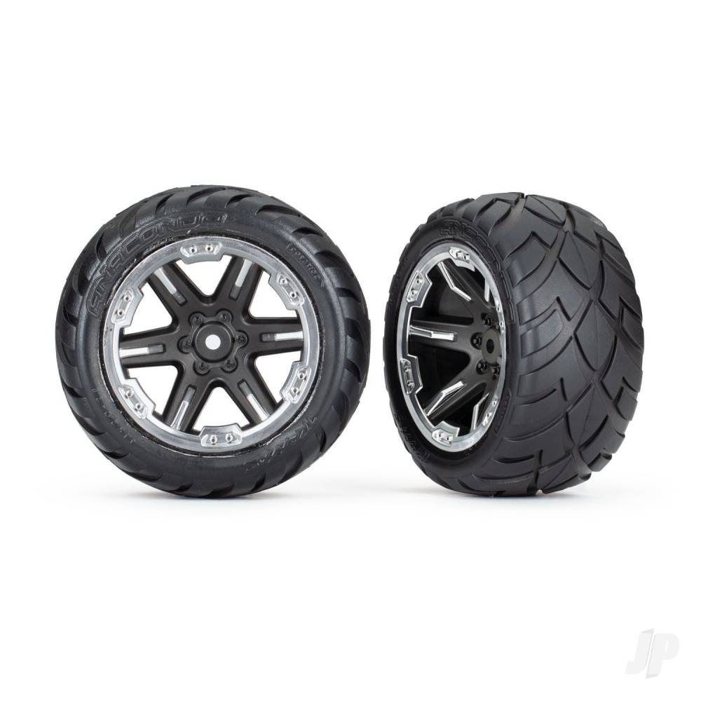 Tyres & wheels assembled glued (2.8in) (RXT black & chrome wheels Anaconda tyres foam inserts) (2WD electric rear) (2) (TSM rated)