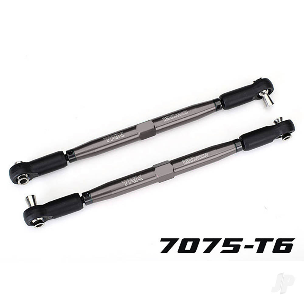 Toe links X-Maxx (Tubes gray-anodised 7075-T6 aluminium stronger than titanium) (157mm) (2)/ rod ends assembled with steel hollow balls (4)/ aluminium wrench 10mm (1)