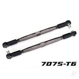 Toe links X-Maxx (Tubes gray-anodised 7075-T6 aluminium stronger than titanium) (157mm) (2)/ rod ends assembled with steel hollow balls (4)/ aluminium wrench 10mm (1)