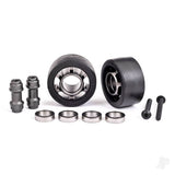 Wheels wheelie bar 6061-T6 aluminium (dark titanium-anodised) (2)/ axle wheelie bar 6061-T6 aluminium (2)/ 10x15x4 ball bearings (4)