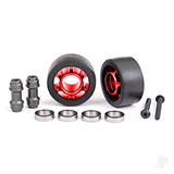 Wheels wheelie bar 6061-T6 aluminium (red-anodised) (2)/ axle wheelie bar 6061-T6 aluminium (2)/ 10x15x4 ball bearings (4)