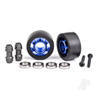 Traxxas Wheels - wheelie bar - 6061-T6 aluminium (blue-anodised) (2)/ axle - wheelie bar - 6061-T6 aluminium (2)/ 10x15x4 ball bearings (4)