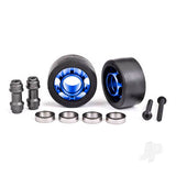 Traxxas Wheels - wheelie bar - 6061-T6 aluminium (blue-anodised) (2)/ axle - wheelie bar - 6061-T6 aluminium (2)/ 10x15x4 ball bearings (4)