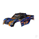 Body X-Maxx Orange (painted decals applied) (assembled with front & rear body mounts rear body support and tailgate protector)