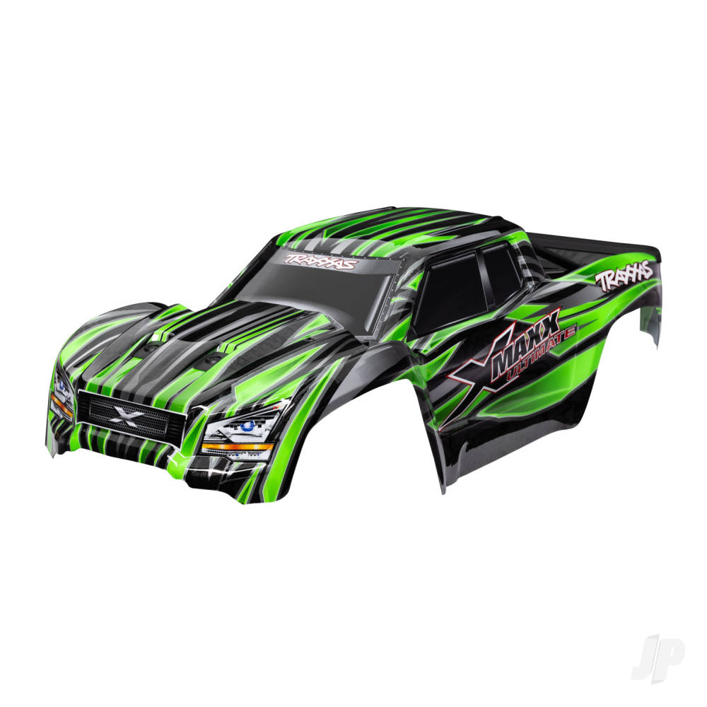 Body X-Maxx Ultimate green (painted decals applied) (assembled with front & rear body mounts rear body support and tailgate protector)