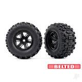 Tyres & wheels assembled glued (X-Maxx black wheels Sledgehammer belted tyres dual profile (4.3in outer 5.7in inner) foam inserts) (left & right)