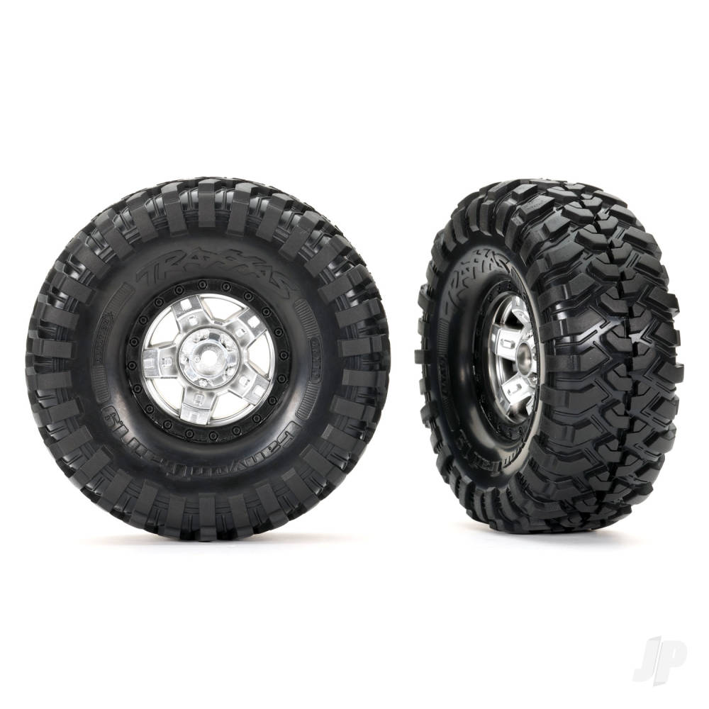 Tyres and wheels assembled glued (TRX-4 Sport satin chrome black beadlock 1.9in wheels Canyon Trail 4.6x1.9in Tyres) (2)