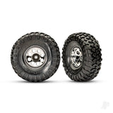 Tyres and wheels assembled glued (2.2in classic chrome wheels Canyon Trail 5.3x2.2in Tyres foam inserts) (2) (requires #8255A extended thread stub axle)