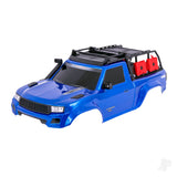 Body TRX-4 Sport complete blue (painted decals applied) (includes grille side mirrors door handles windshield wipers expedition rack & clipless mounting) (requires #8080X inner fenders)