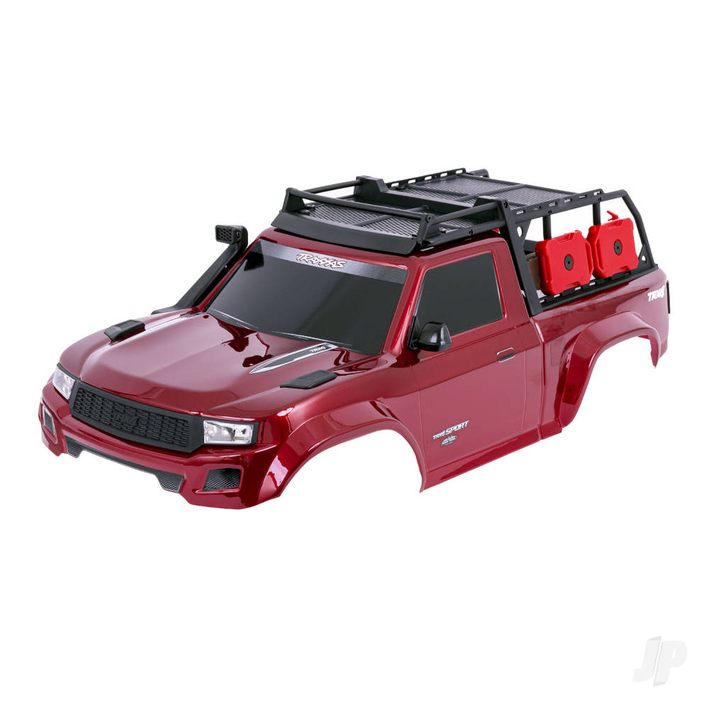 Body TRX-4 Sport complete red (painted decals applied) (includes grille side mirrors door handles windshield wipers expedition rack & clipless mounting) (requires #8080X inner fenders)