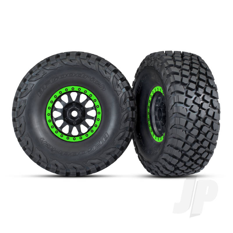 Traxxas Tyres & wheels assembled glued (Method Race Wheels black with green beadlock BFGoodrich Baja KR3 tyres) (2)