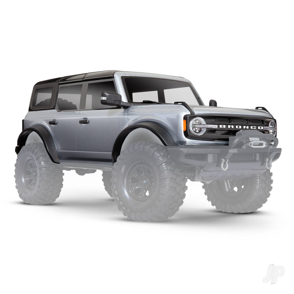 Body Ford Bronco (2021) complete Iconic Silver (painted) (includes grille side mirrors door handles fender flares windshield wipers spare Tyre mount & clipless mounting) (requires #8080X inner fenders)