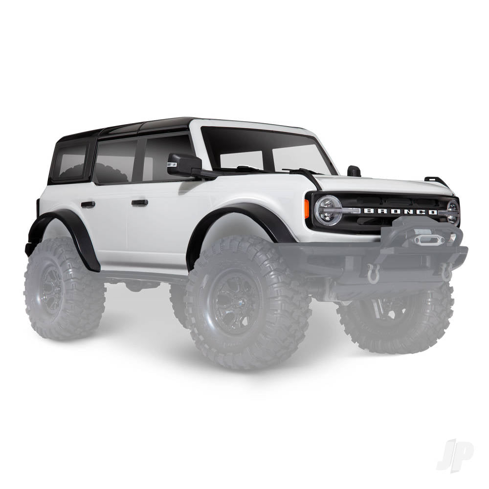 Body Ford Bronco (2021) complete Oxford White (painted) (includes grille side mirrors door handles fender flares windshield wipers spare Tyre mount & clipless mounting) (requires #8080X inner fenders)