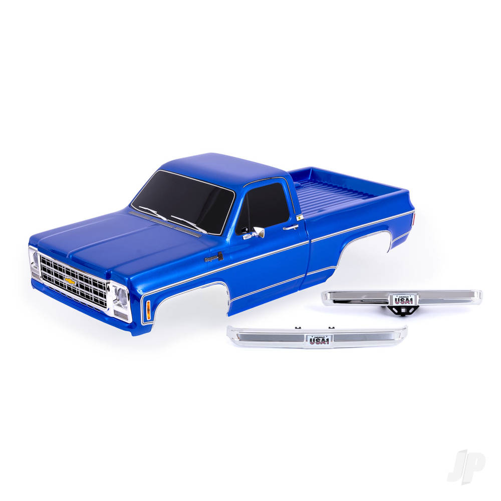 Body Chevrolet K10 Truck (1979) complete blue (painted decals applied) (includes grille side mirrors door handles windshield wipers front & rear bumpers clipless mounting) (requires #9288 inner fenders)