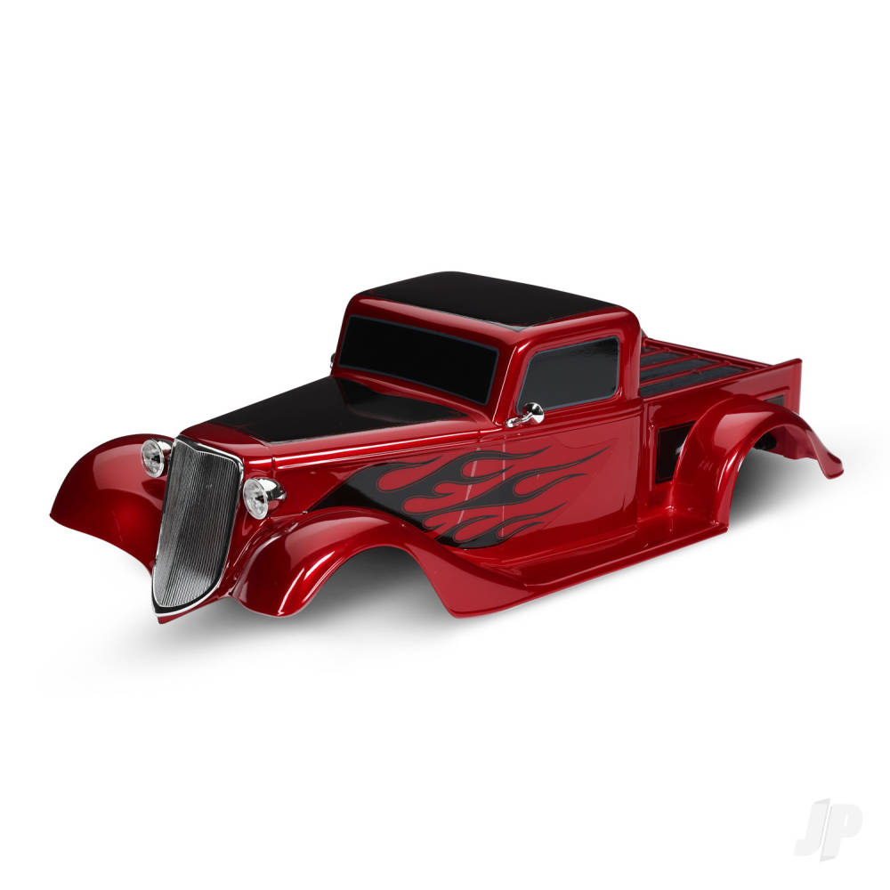 Body Factory Five 35 Hot Rod Truck complete (red) (painted decals applied) (includes front grille side mirrors headlights tail lights foam pads)