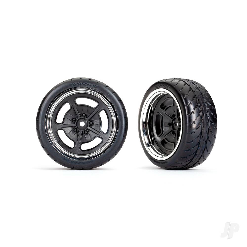 Tyres and wheels assembled glued (black with chrome wheels 1.9 Response tyres) (extra wide rear) (2)