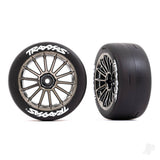 Tyres and wheels assembled glued (multi-spoke black chrome wheels 2.0in slick Tyres with Traxxas logo foam inserts) (rear) (2) (VXL rated)