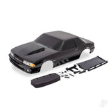 Body Ford Mustang Fox Body black (painted decals applied) (includes side mirrors wing wing retainer rear body mount posts foam body bumper & mounting hardware)