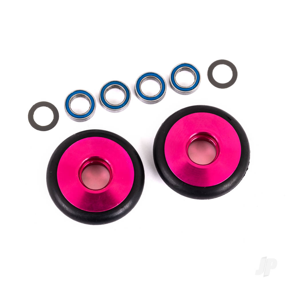 Wheels wheelie bar 6061-T6 aluminium (pink-anodised) (2)/ 5x8x2.5mm ball bearings (4)/ o-rings (2)/ 5x8x0.3mm TW (2)