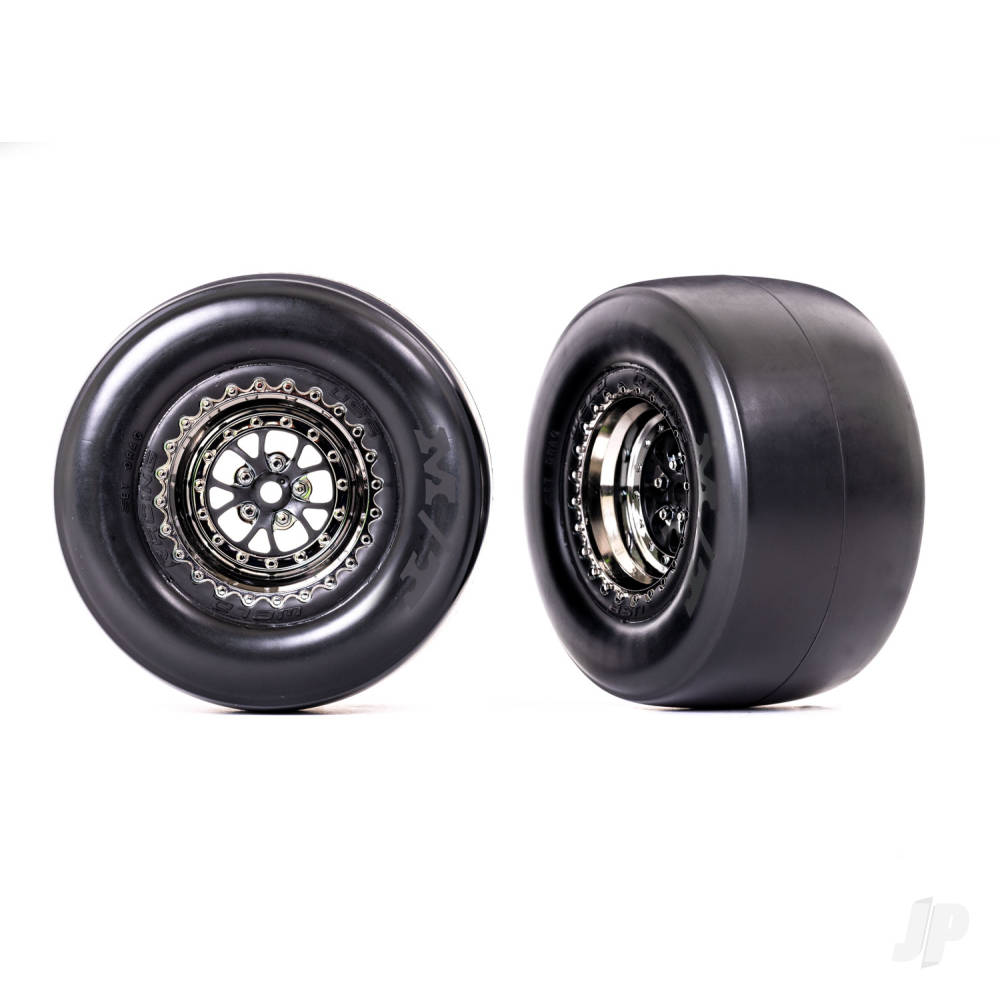 Tyres & wheels assembled glued (Weld black chrome wheels Mickey Thompson ET Drag Slicks smoke foam inserts) (rear) (2)
