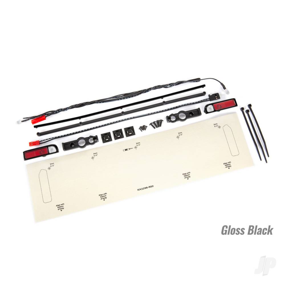 LED lights tail lights (red)/ zip ties (9)/ tail light housings (left & right)/ tailgate trim (black)