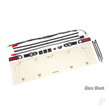 LED lights tail lights (red)/ zip ties (9)/ tail light housings (left & right)/ tailgate trim (black)