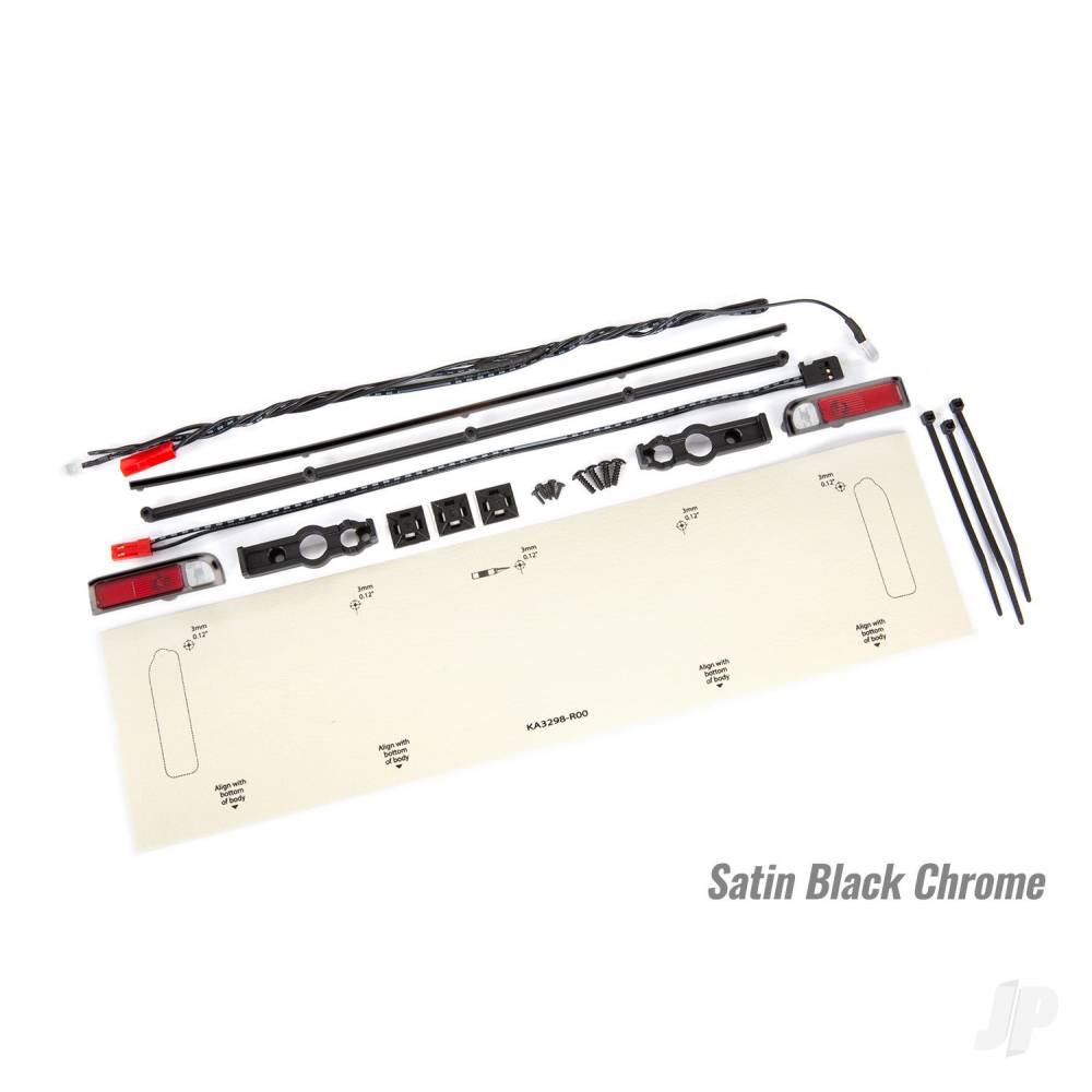 LED lights tail lights (red)/ power harness/ tail light housings (left & right)/ tailgate trim (satin black chrome)/ zip ties (3)