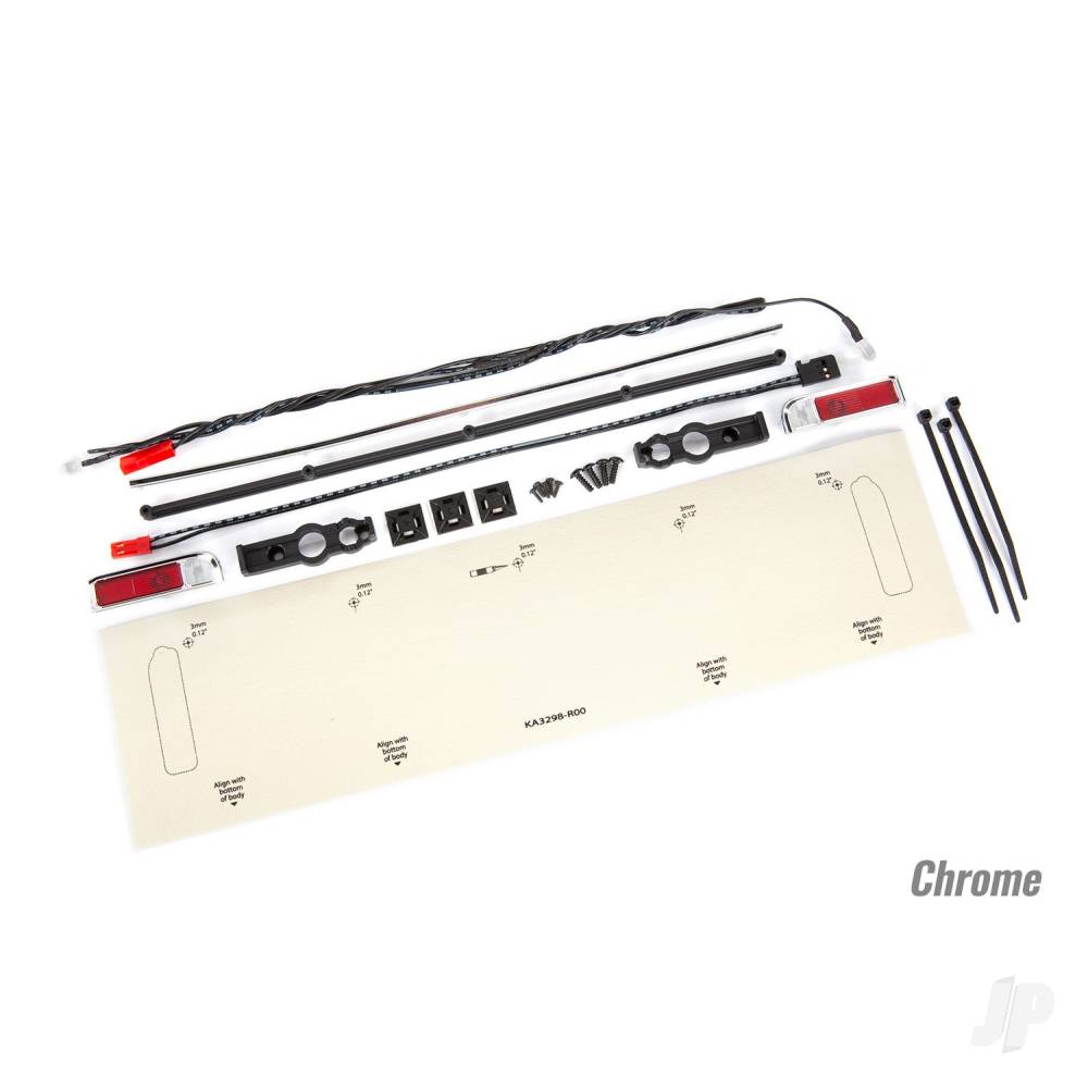 LED lights tail lights (red)/ zip ties (9)/ tail light housings (left & right)/ tailgate trim (chrome)