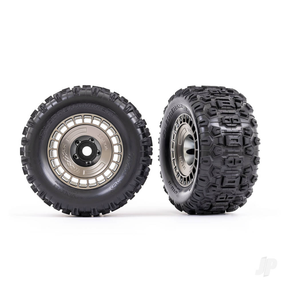 Tyres and wheels assembled glued (3.8in satin black chrome wheels satin black chrome wheel covers Sledgehammer tyres foam inserts) (2)
