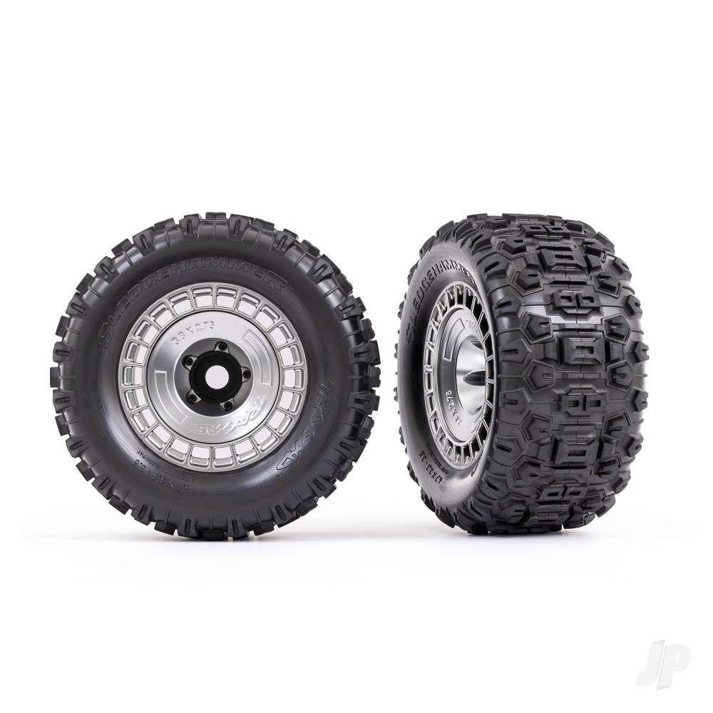 Tyres and wheels assembled glued (3.8in satin chrome wheels satin chrome wheel covers Sledgehammer tyres foam inserts) (2)