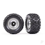 Tyres and wheels assembled glued (3.8in satin chrome wheels satin chrome wheel covers Sledgehammer tyres foam inserts) (2)