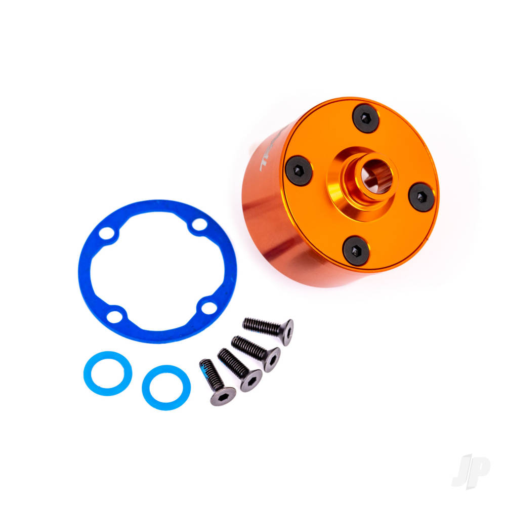 Carrier differential (aluminium orange-anodised)/ differential bushing/ ring gear gasket/ 3x10mm CCS (4)