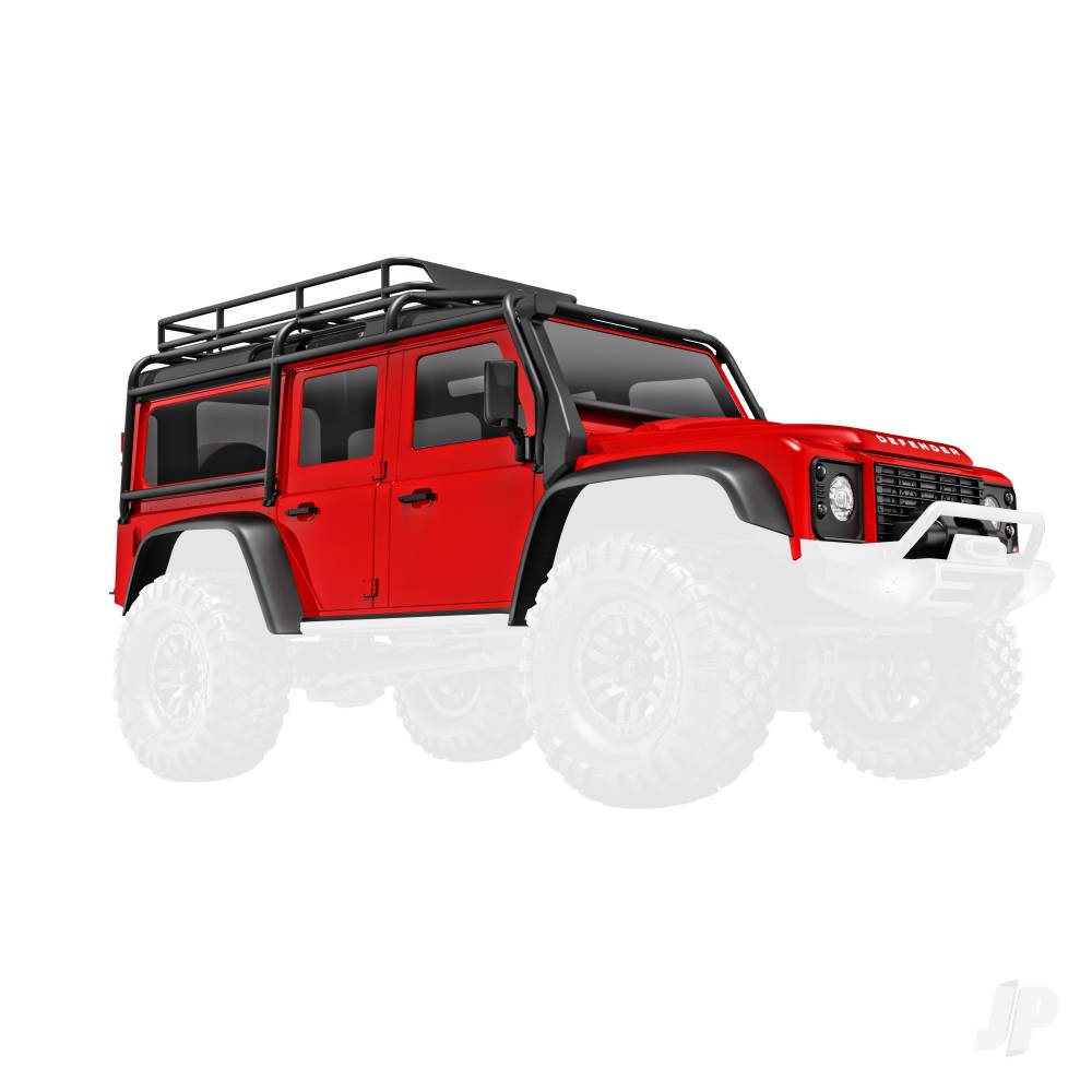 Body Land Rover Defender complete red (includes grille side mirrors door handles fender flares windshield wipers spare Tyre mount & clipless mounting)