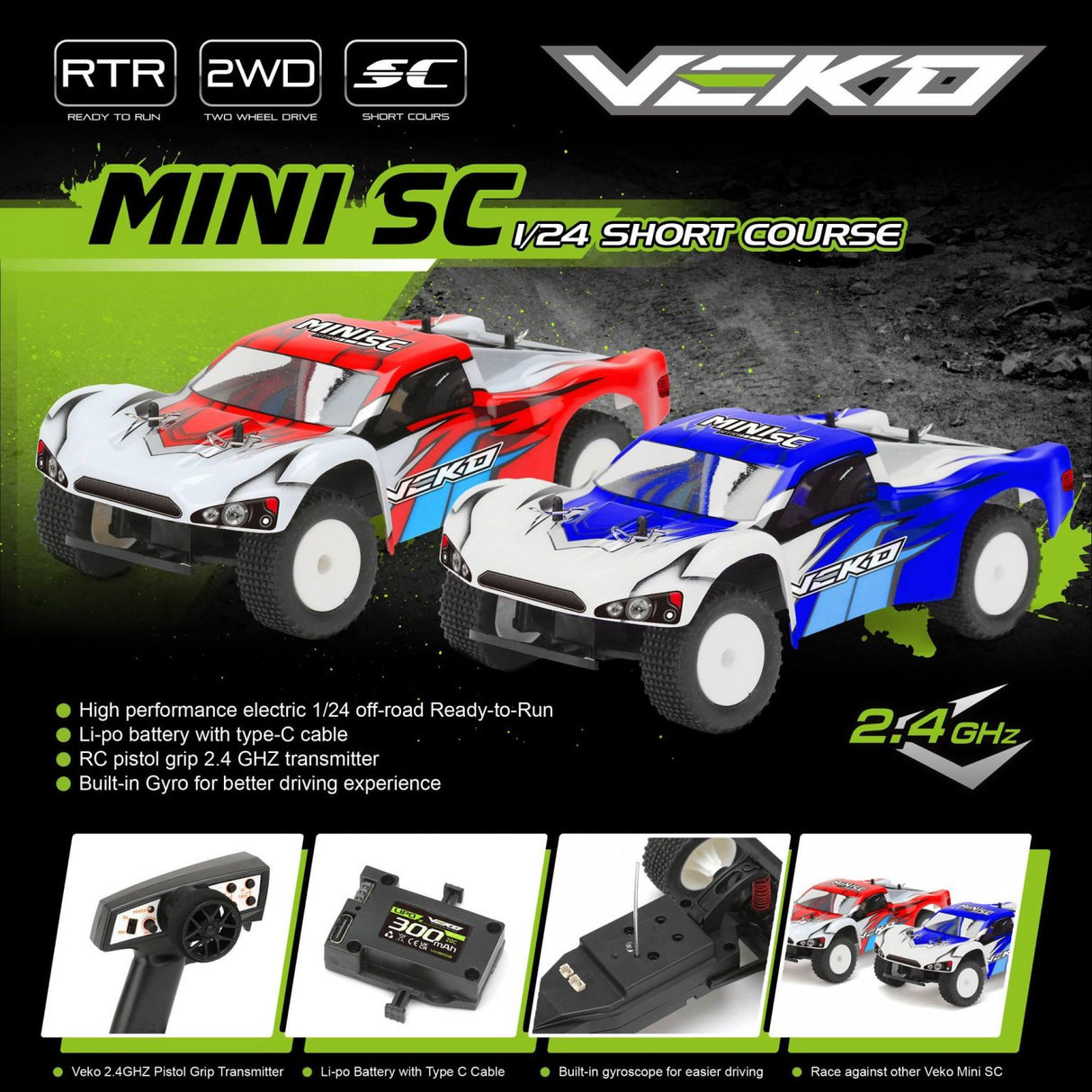 Kyosho Veko Mini SC Blue 1:24 Short Course RTR with Gyro