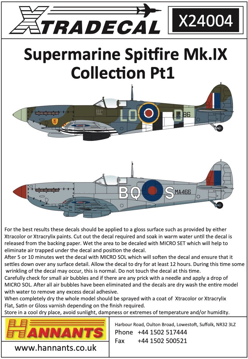 Xtradecal 1/24 Supermarine Spitfire Mk.IX Collection Pt1 X24004