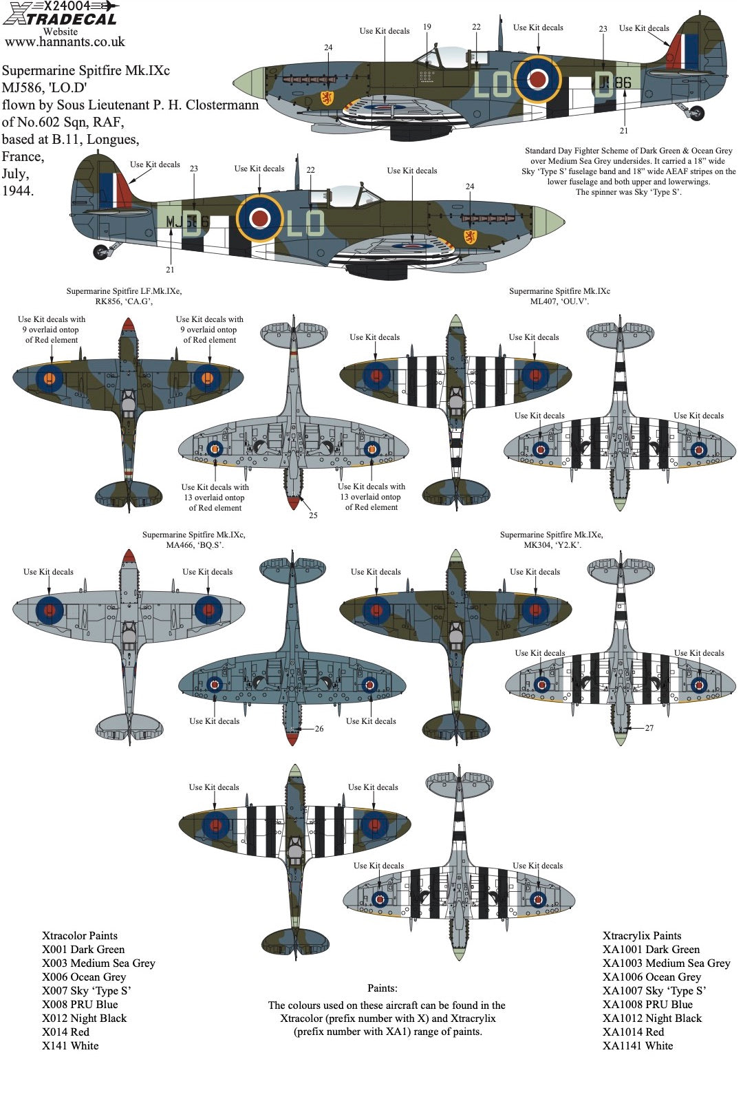 Xtradecal 1/24 Supermarine Spitfire Mk.IX Collection Pt1 X24004