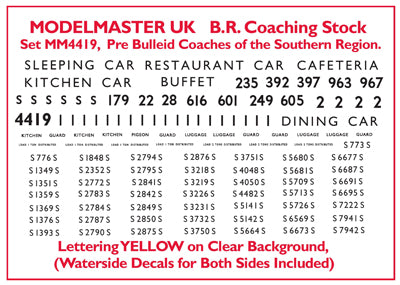 MM4419 Numbering & Lettering for Ian Kirk S.R. Coach Kits. Y