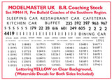 MM4419 Numbering & Lettering for Ian Kirk S.R. Coach Kits. Y