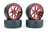 FASTRAX 1/10 (4) DRIFT D1 TYREw/3MM 14-SPOKE WHEEL - MET RED