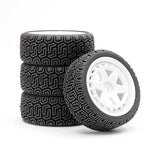 FASTRAX 1/10 GEOMETRIC RALLY TYRES/6-SPOKE WHITE WHEELS (4)