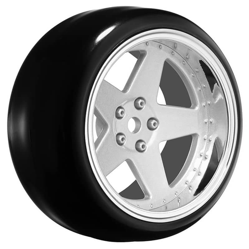 LOUISE RC 1/10 DRIFT 2468MM OFFSET 5-SPOKE WHEELS MATTE SILVER WITH TYRES