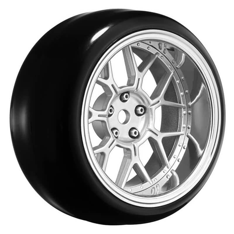 LOUISE RC 1/10 DRIFT 2468MM OFFSET 14-SPOKE WHEELS MATTE SILVER WITH TYRES
