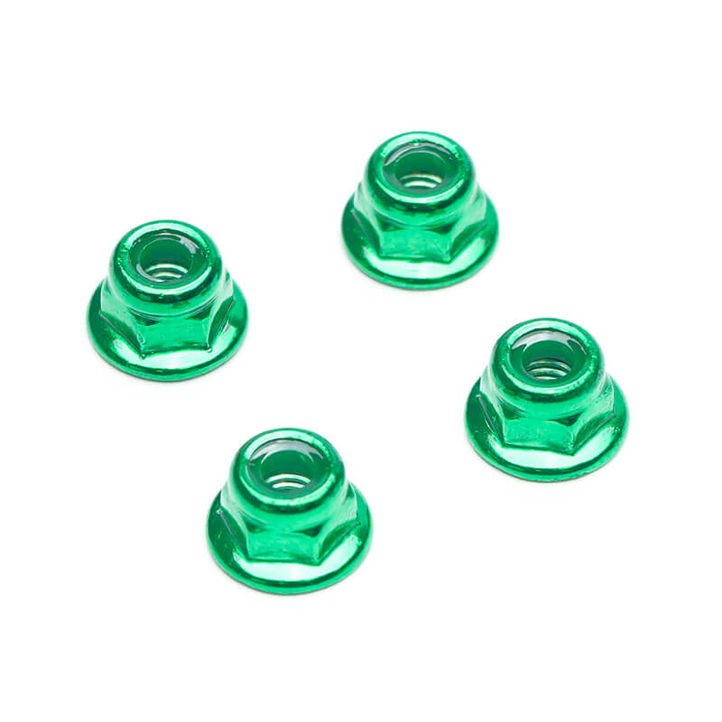 FASTRAX M4 GREEN FLANGED ALUMINIUM LOCKNUTS 4PCS FTM4GRF
